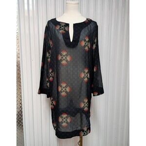 Lenny Niemeyer Sheer Tunic Dress Size M Black Printed Long Sleeve